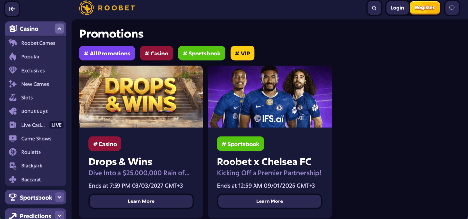 Screenshot of the Roobet promo page