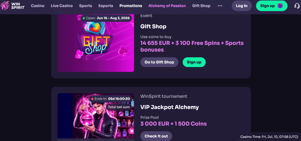 Screenshot of the WinSpirit promo page