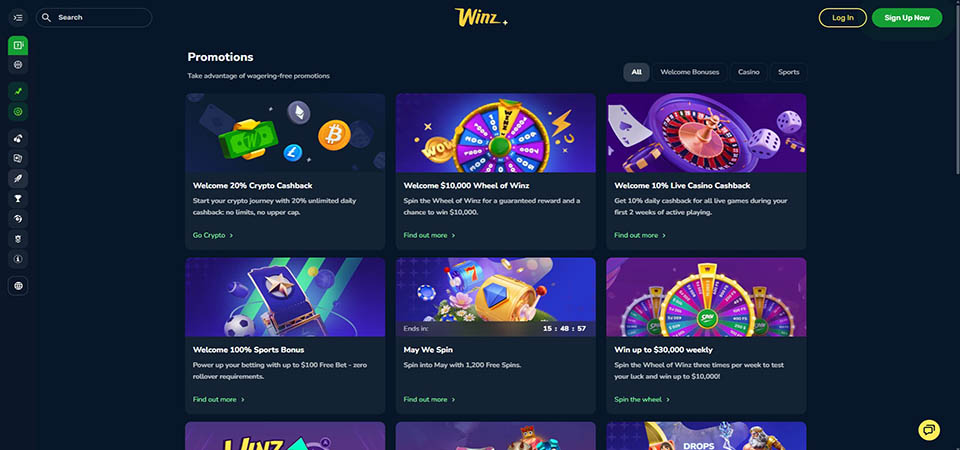 Screenshot of the Winz.io promo page