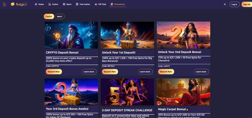 Screenshot of the BetGCC promo page