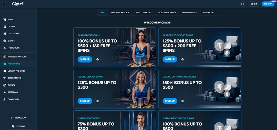 Screenshot of promotions at Oxibet