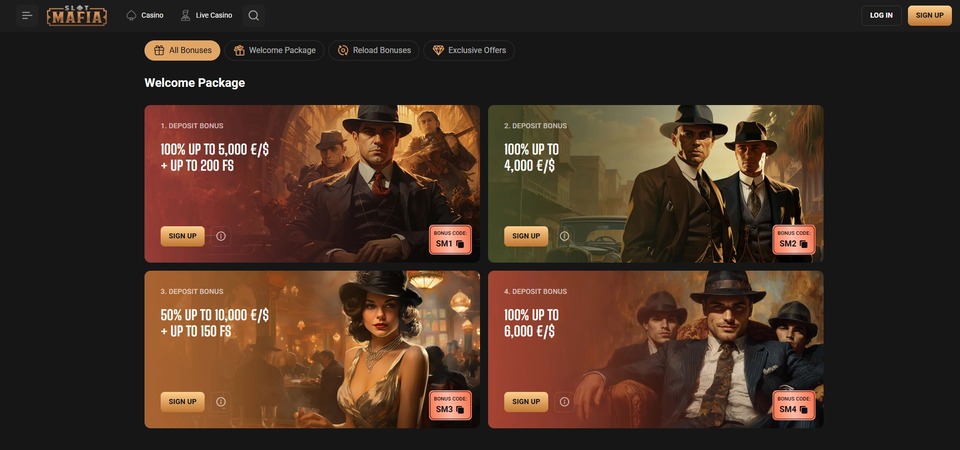 Screenshot of promotions at SlotMafia