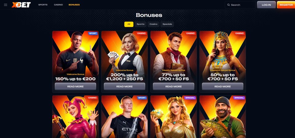 Screenshot of promotions at X3bet