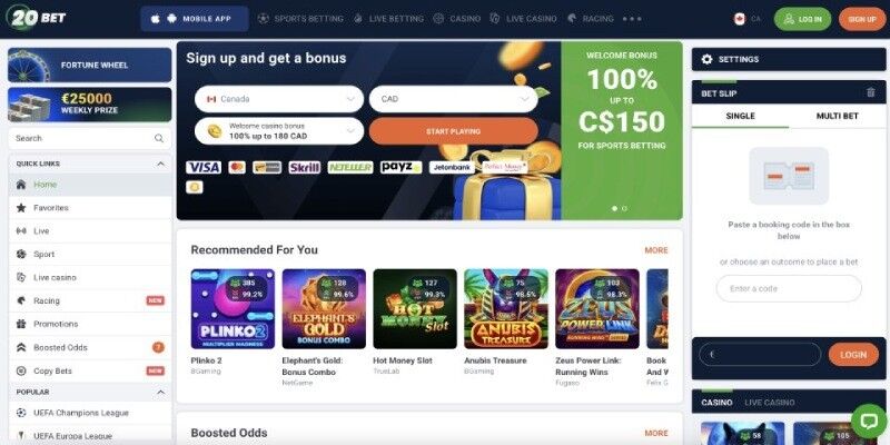 20Bet main page
