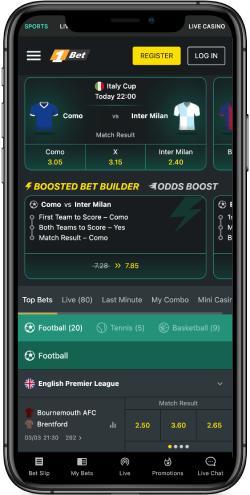 The mobile screenshot of 1Bet sports page