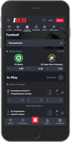 Screenshot of 1red app football page