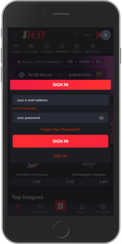 Screenshot of 1red app login
