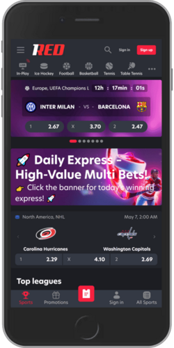 Screenshot of 1red app sports