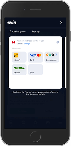 Mobile screenshot of the 1win payment methods page 1