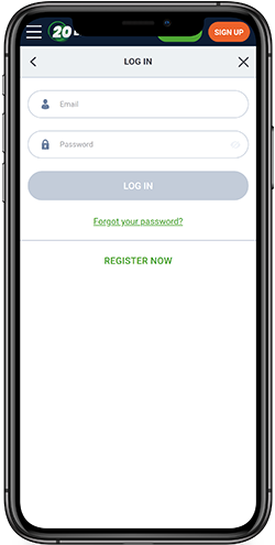 Mobile screenshot of the 20bet login page