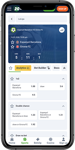 Mobile screenshot of the 20bet sport page 2