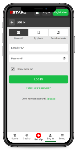 Mobile screenshot of the 888Starz login page