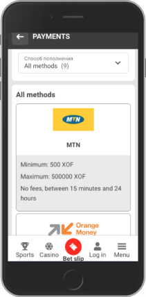 Mobile screenshot of the 888Starz Withdrawal methods