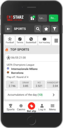 Mobile screenshot of the 888Starz sport page