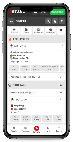 Mobile screenshot of the 888Starz sport page