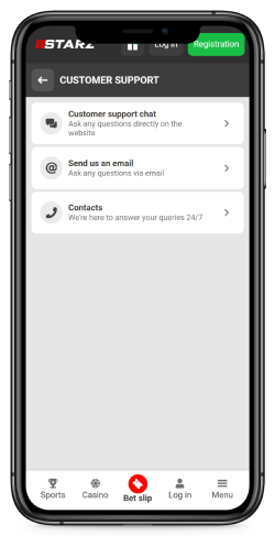 Mobile screenshot of the 888Starz Contact page