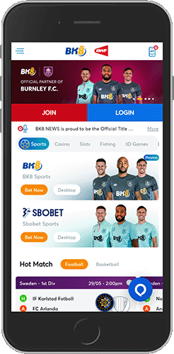 Mobile screenshot of the BK8 sport page