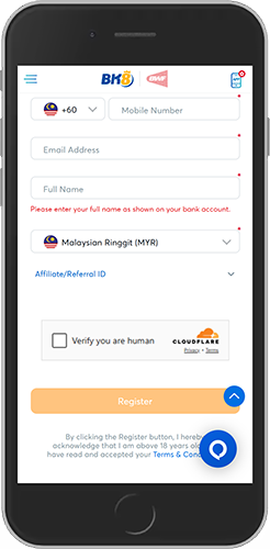Mobile screenshot of the BK8 login page 2