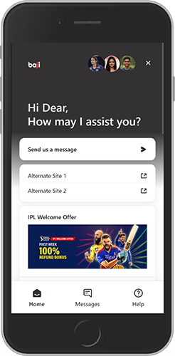 Mobile screenshot of the Baji support page 1