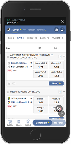 Mobile screenshot of the Baji sport page 1