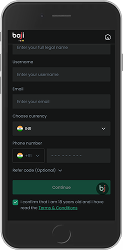 Mobile screenshot of the Baji sing up page 2