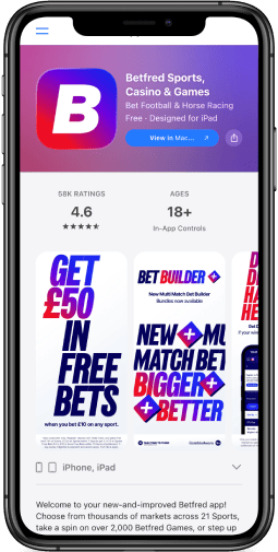 Screenshot of the Betfred app for iOS