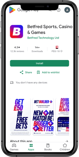 Screenshot of the Betfred Android downloaded app