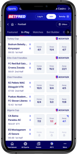 Screenshot of the Betfred live page