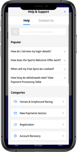 Screenshot of the Betfred support page