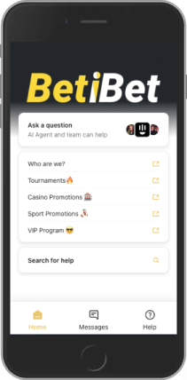 Mobile screenshot of the BetiBet Support page