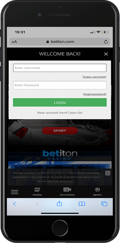 betiton mobile login page