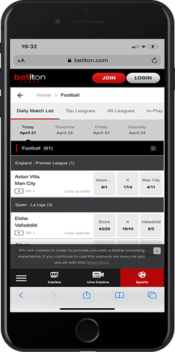 betiton mobile betting page