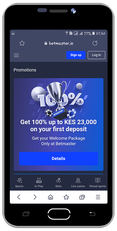 Mobile screenshot of the Betmaster promo page