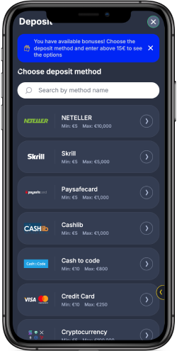 Mobile screenshot of the Bettilt deposit screen
