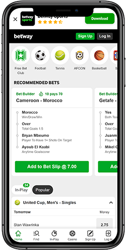 Mobile screenshot of the Betway home page