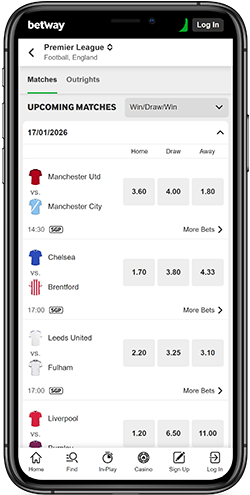 Mobile screenshot of the Betway sport page 2