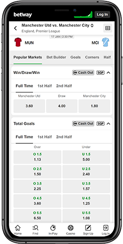 Mobile screenshot of the Betway sport page 3
