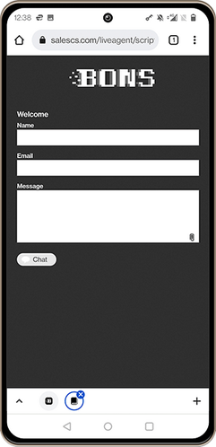 Mobile screenshot of the bons support