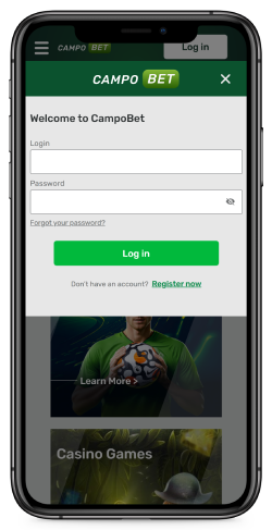 Mobile screenshot of the Campobet login page
