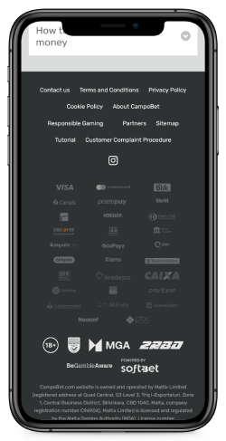 Mobile screenshot of the Campobet Deposit Methods