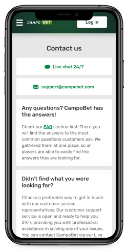Mobile screenshot of the Campobet support