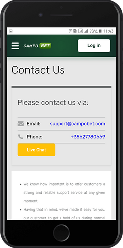 Mobile screenshot of the Campobet support