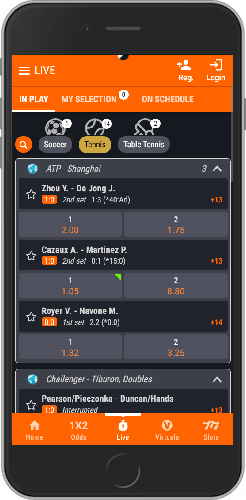 Mobile screenshot of Fortebet live sports page