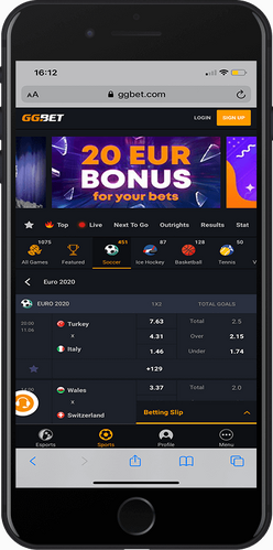 Mobile screenshot of the GGBet sport page