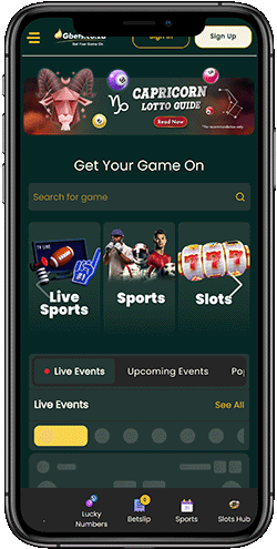 Mobile screenshot of the Gbets homepage