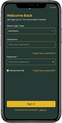 Mobile screenshot of the Gbets login page