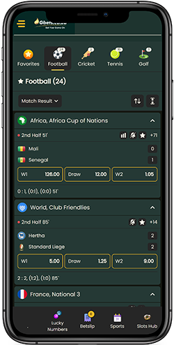 Mobile screenshot of the Gbets sport page 2