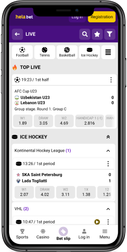 Mobile screenshot of the Helabet live sport page