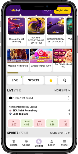 Mobile screenshot of the Helabet main sport page