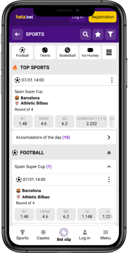 Mobile screenshot of the Helabet sport page